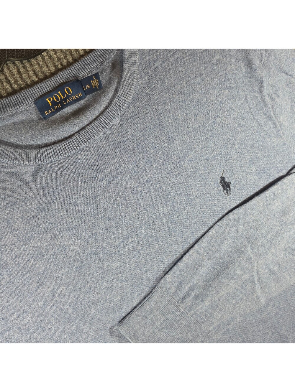 Polo Ralph Lauren Men’s Large Cashmere Cotton Crewneck Sweater Blue Pony Logo